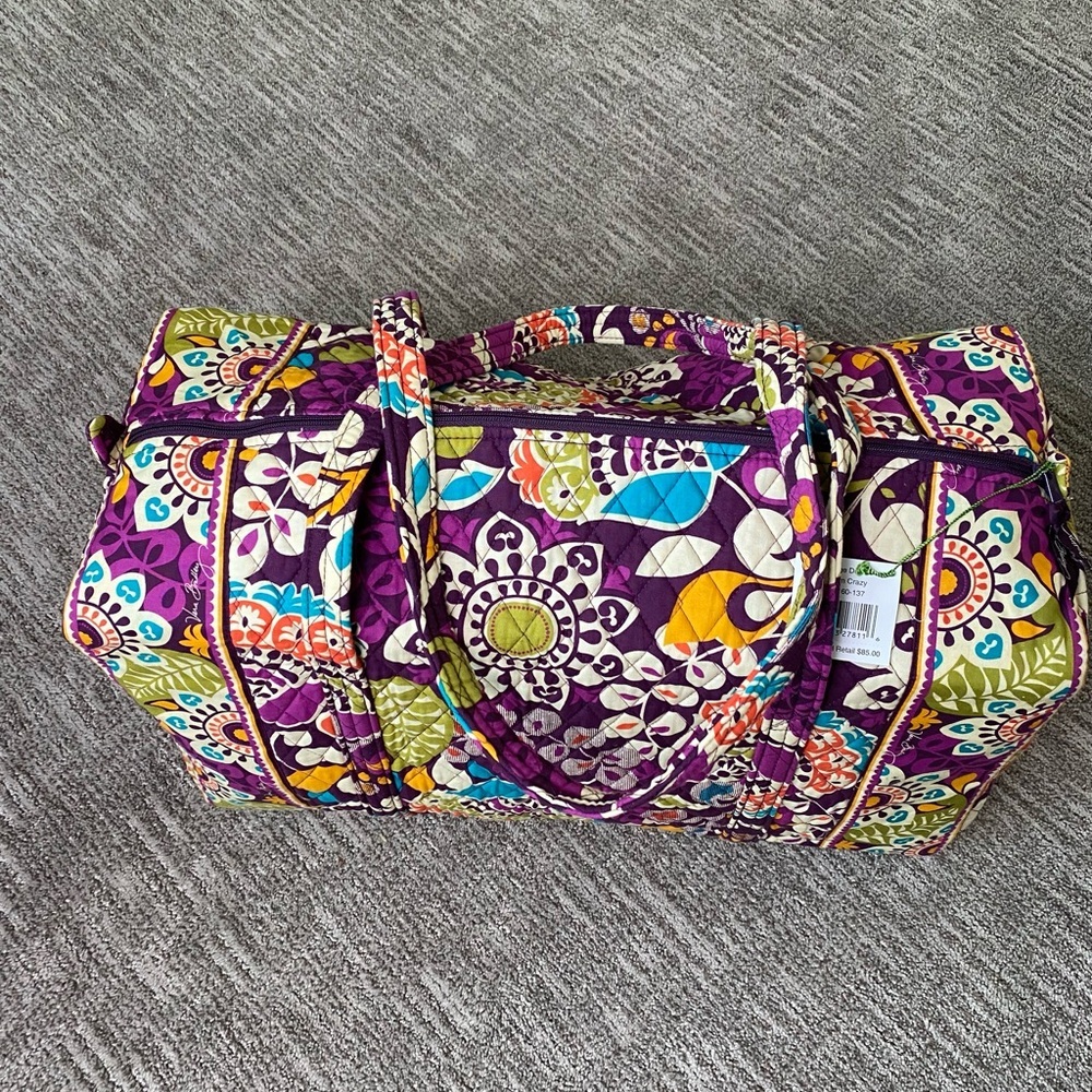 Vera Bradley Plum Crazy Paisley Pattern Large Travel Duffel - Picture 2 of 6